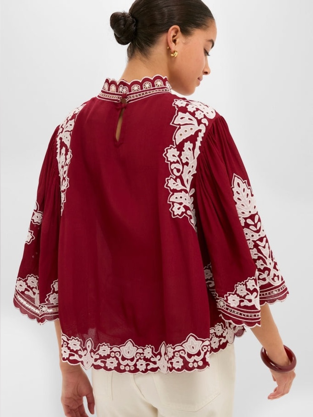 Farm Rio Burgundy Bicolor Palm Tree Embroidery Blouse - Picture 5 of 9